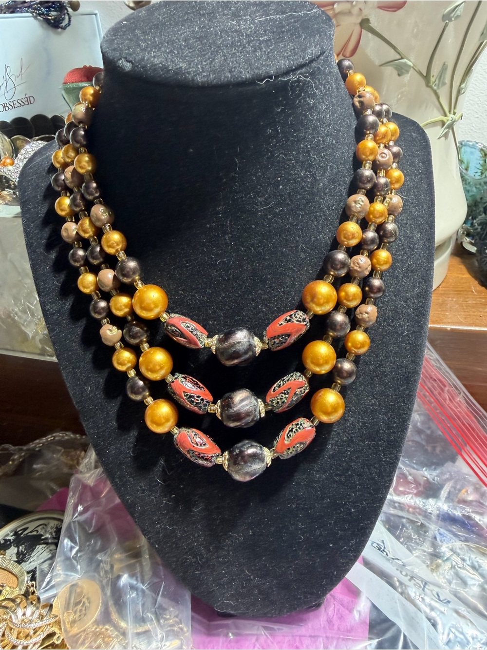 Vintage Japan Triple-Strand Beaded Necklace